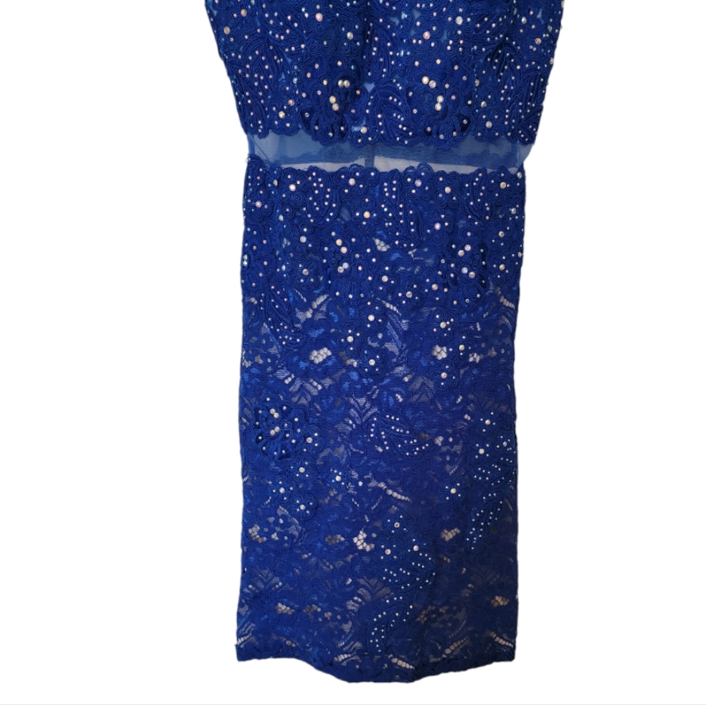 Anny Lee Blue Cocktail Formal Rhinestone Mesh Minidress Size XS - Picture 8 of 16